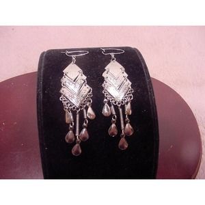 EARRINGS: Long Dangle Silvertone on French Hooks